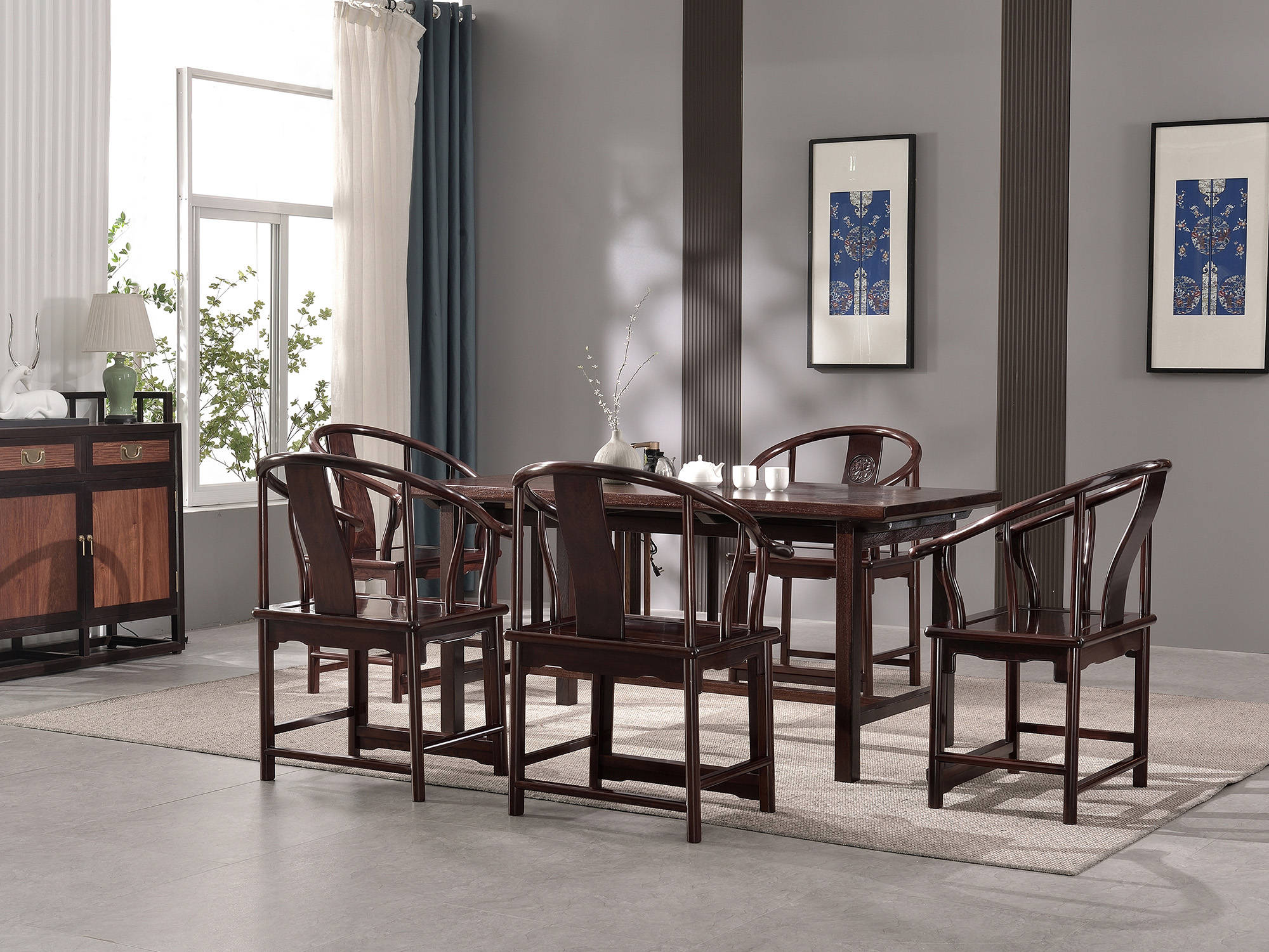 ：明清古典与新中式设计餐桌厂家直销与客厅